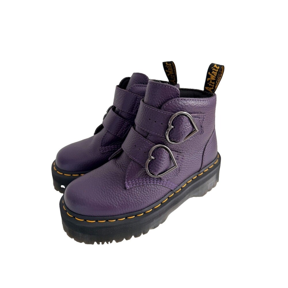 Dr. Doc Martens Devon Purple Hearts Leather Platform Chunky Boots Size W7 EU 38
